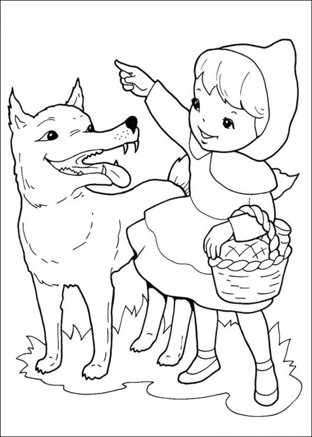 Coloring red riding hood friendly with wolf